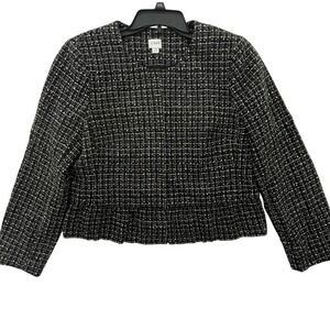 J. Crew Metallic Tweed Lady Jacket Women's Size 16 Black Hook Eye‎ Closure